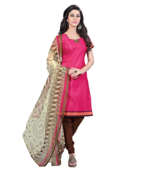 Maa Bhagwati Sarees Pink Cotton Unstitched Dress Material - Buy Maa ...