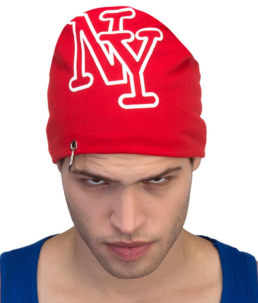 Cravers Red Woollen Beanie Cap With 