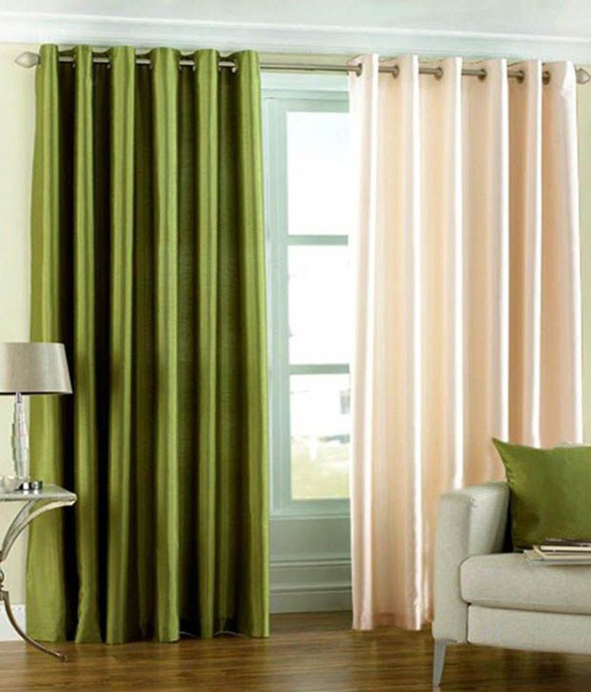     			Panipat Textile Hub Solid Semi-Transparent Eyelet Door Curtain 7 ft Pack of 2 -Green