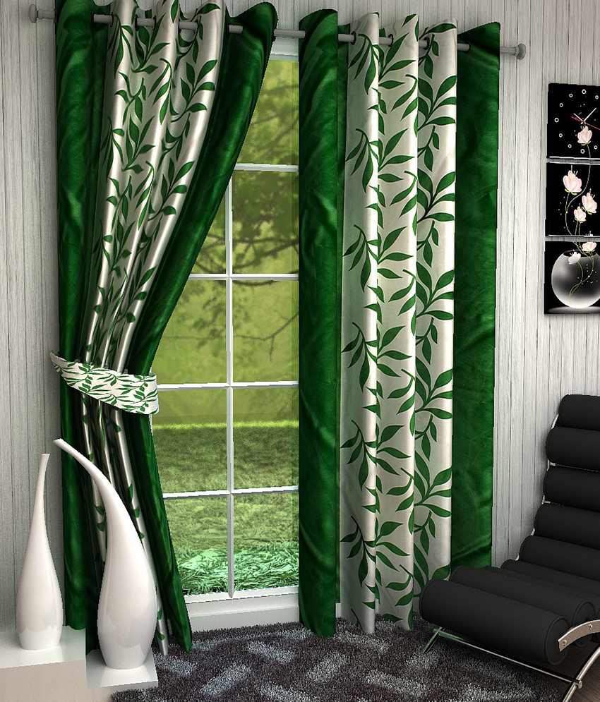     			Panipat Textile Hub Printed Semi-Transparent Eyelet Door Curtain 7 ft Pack of 2 -Green