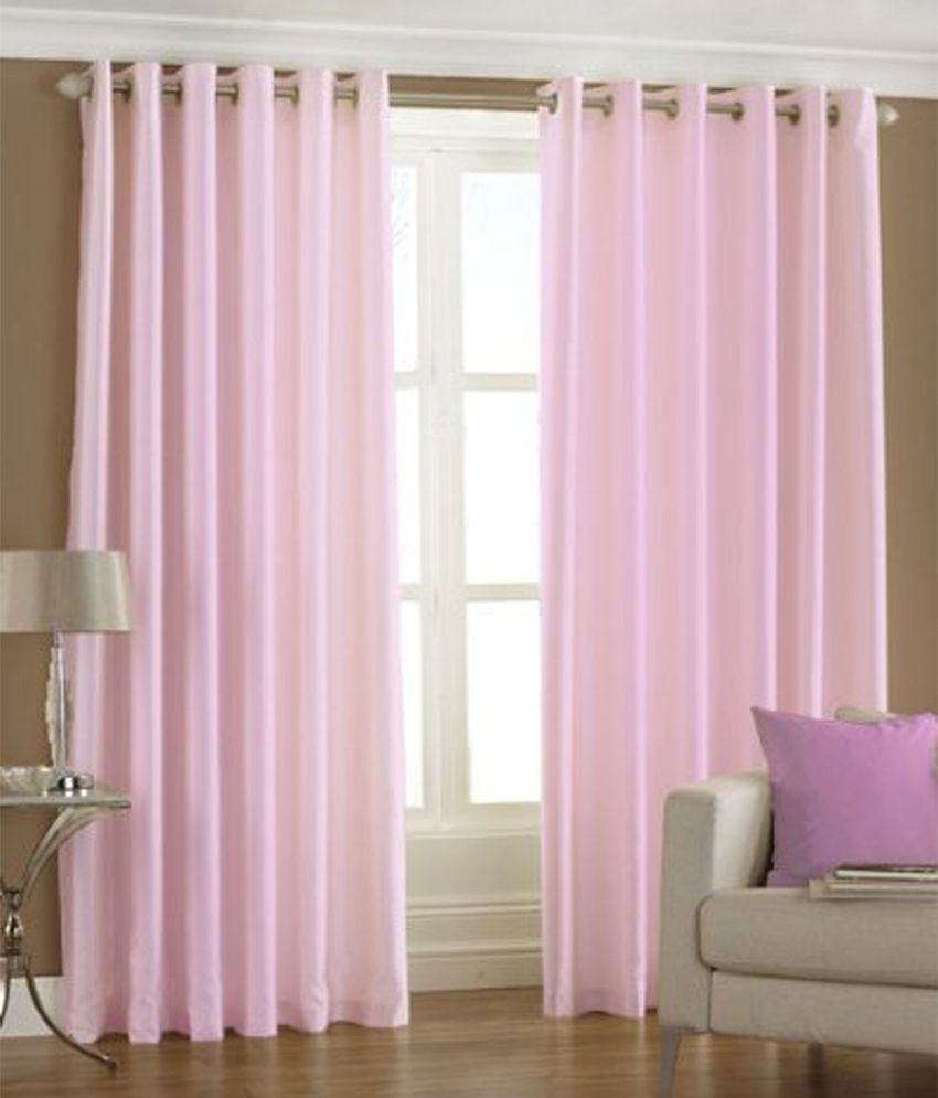     			Panipat Textile Hub Solid Semi-Transparent Eyelet Door Curtain 7 ft Pack of 2 -Pink