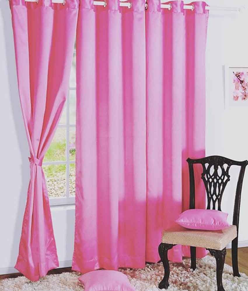     			Panipat Textile Hub Solid Semi-Transparent Eyelet Door Curtain 7 ft Pack of 2 -Pink