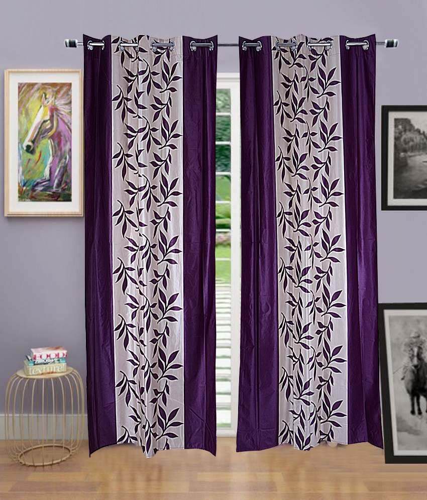     			Panipat Textile Hub Printed Semi-Transparent Eyelet Door Curtain 7 ft Pack of 2 -Purple