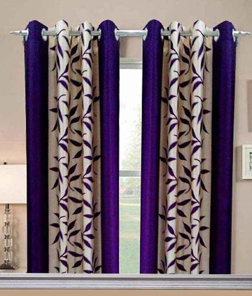     			Panipat Textile Hub Printed Semi-Transparent Eyelet Door Curtain 7 ft Pack of 2 -Purple