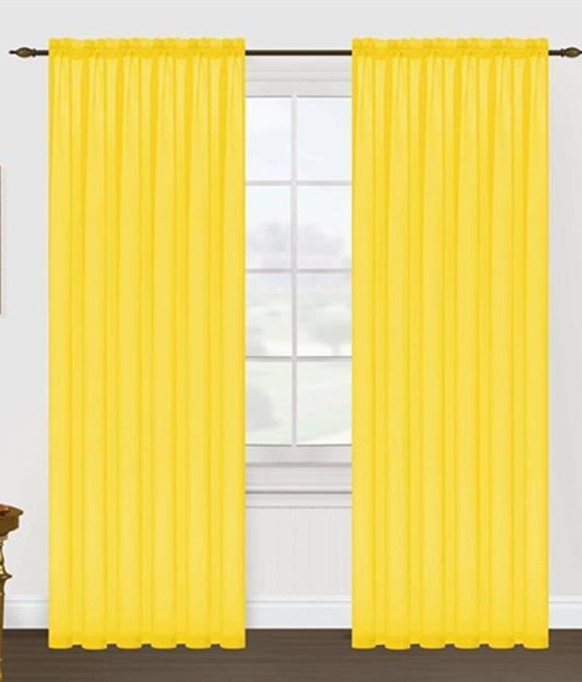     			Panipat Textile Hub Solid Semi-Transparent Eyelet Door Curtain 7 ft Pack of 2 -Yellow