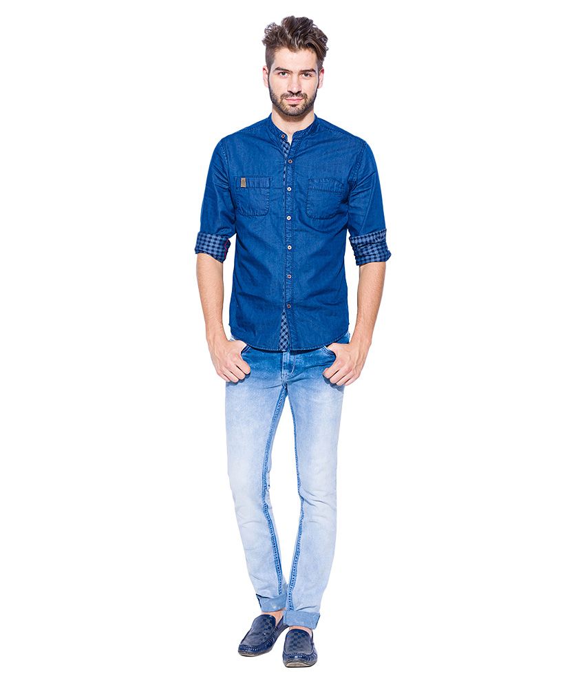 Mufti Blue Slim Fit Reversible Shirt 
