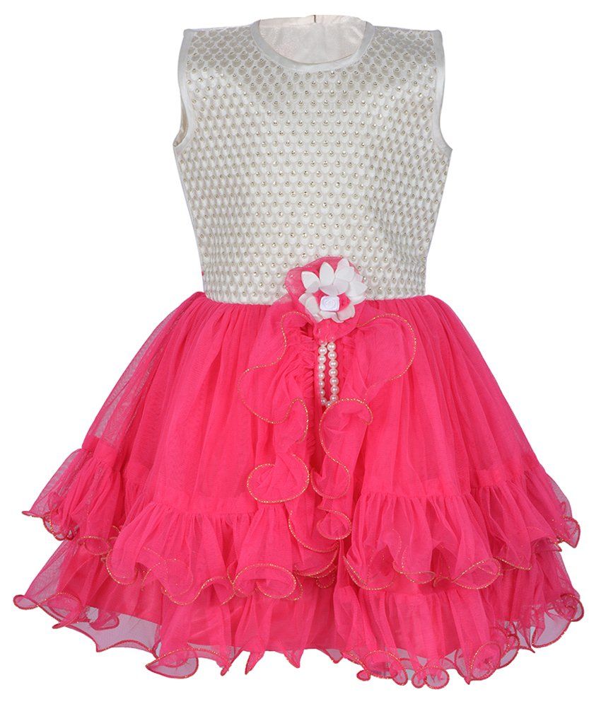white and pink long frock
