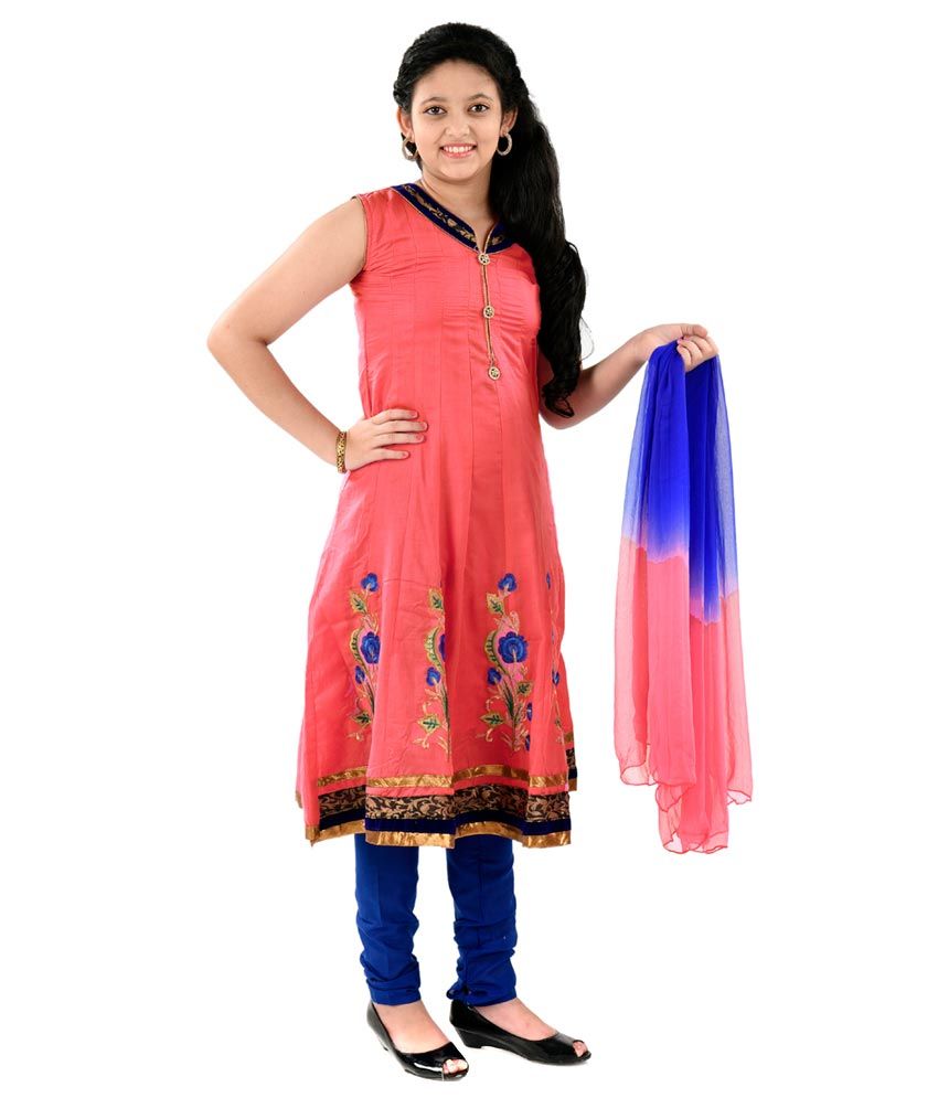 Saarah Red Sleeveless Cotton Salwar Suit For Girls - Buy Saarah Red ...