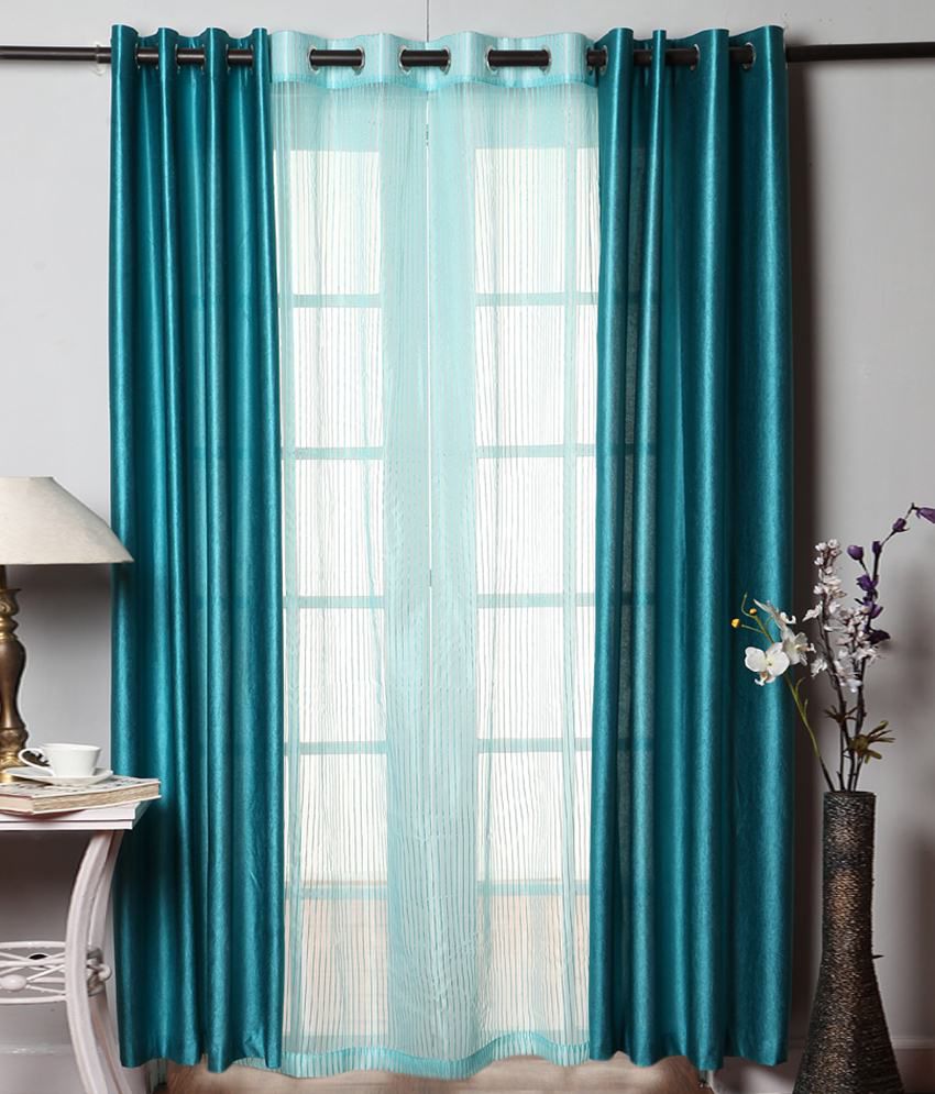     			Homefab India Plain Semi-Transparent Eyelet Door Curtain 7ft (Pack of 3) - Multicolor