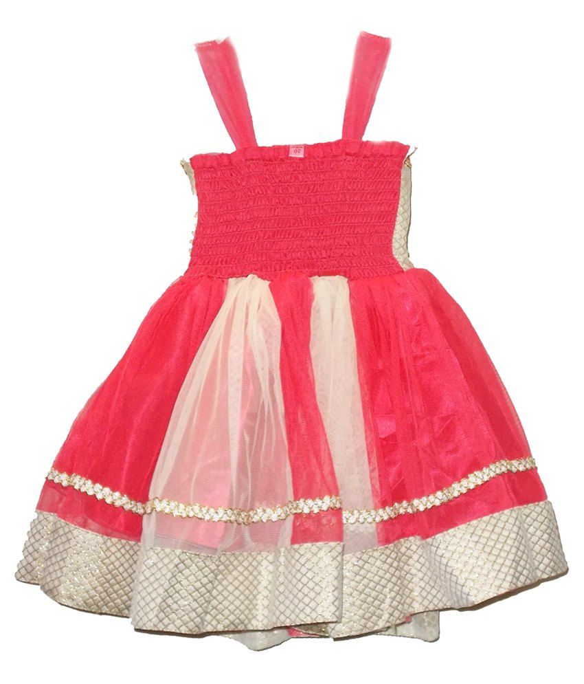 red and white combination frock