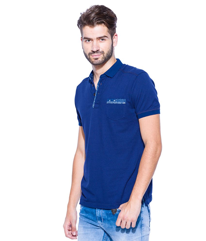 blue polo neck t shirt