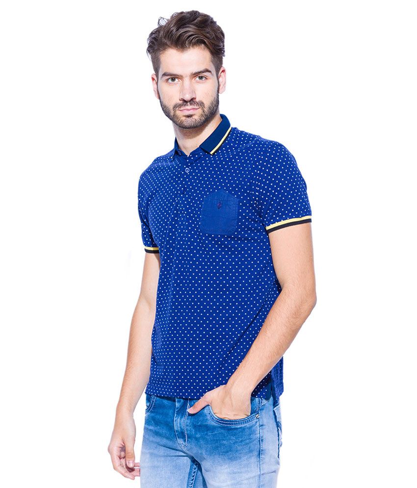 blue polo neck t shirt
