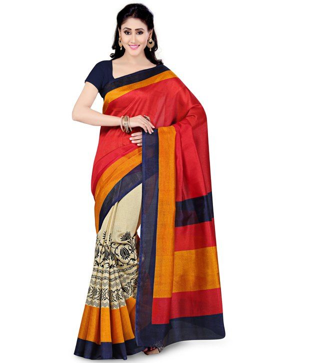 Saree Swarg Red Bhagalpuri Silk Saree Buy Saree Swarg Red Bhagalpuri 3342