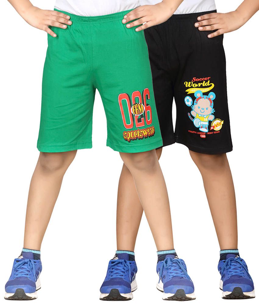     			Dongli Black & Green Shorts For Boys Set Of 2
