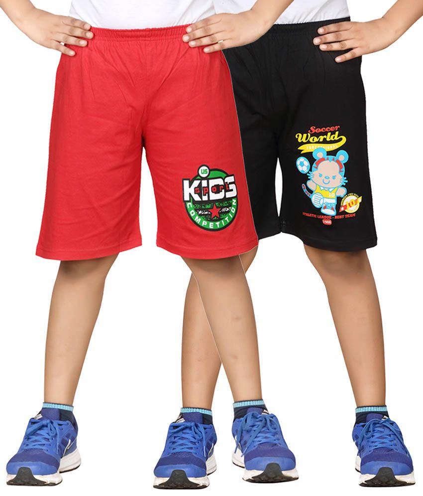     			Dongli Black & Red Shorts For Boys Set Of 2