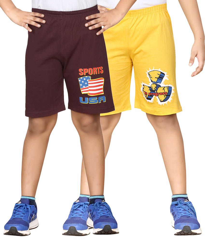     			Dongli Brown & Yellow Shorts For Boys Set Of 2