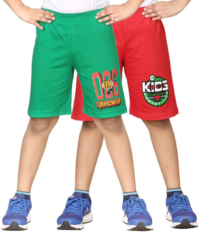     			Dongli Green & Red Shorts For Boys Set Of 2