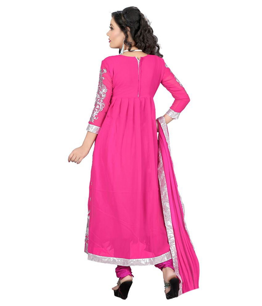 Hansh Womens Fashion Hub Pink Faux Georgette Semi Stitched Dress Material Buy Hansh Womens