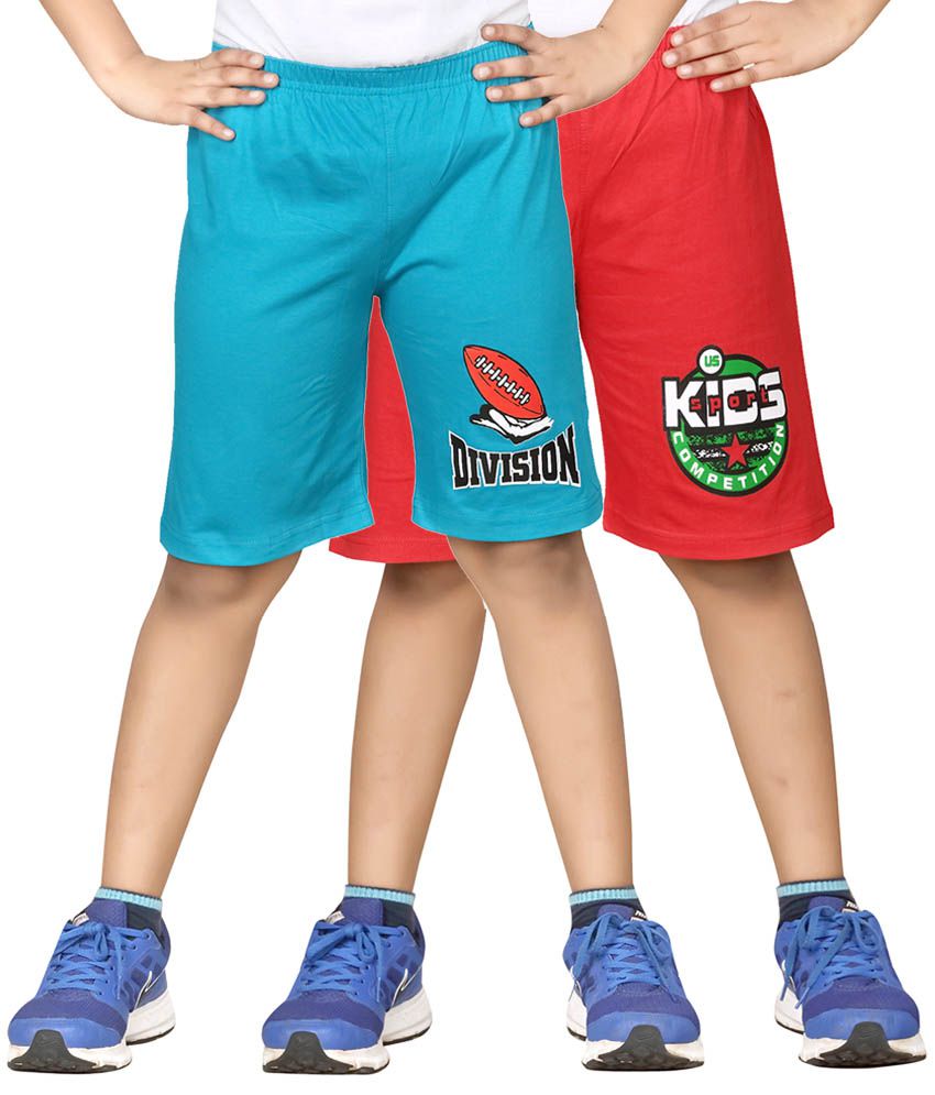     			Dongli Blue & Red Shorts For Boys Set Of 2