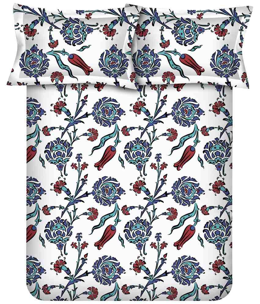 Raymond Home Blue & White Printed Golden Glory Double Bedsheet With 2