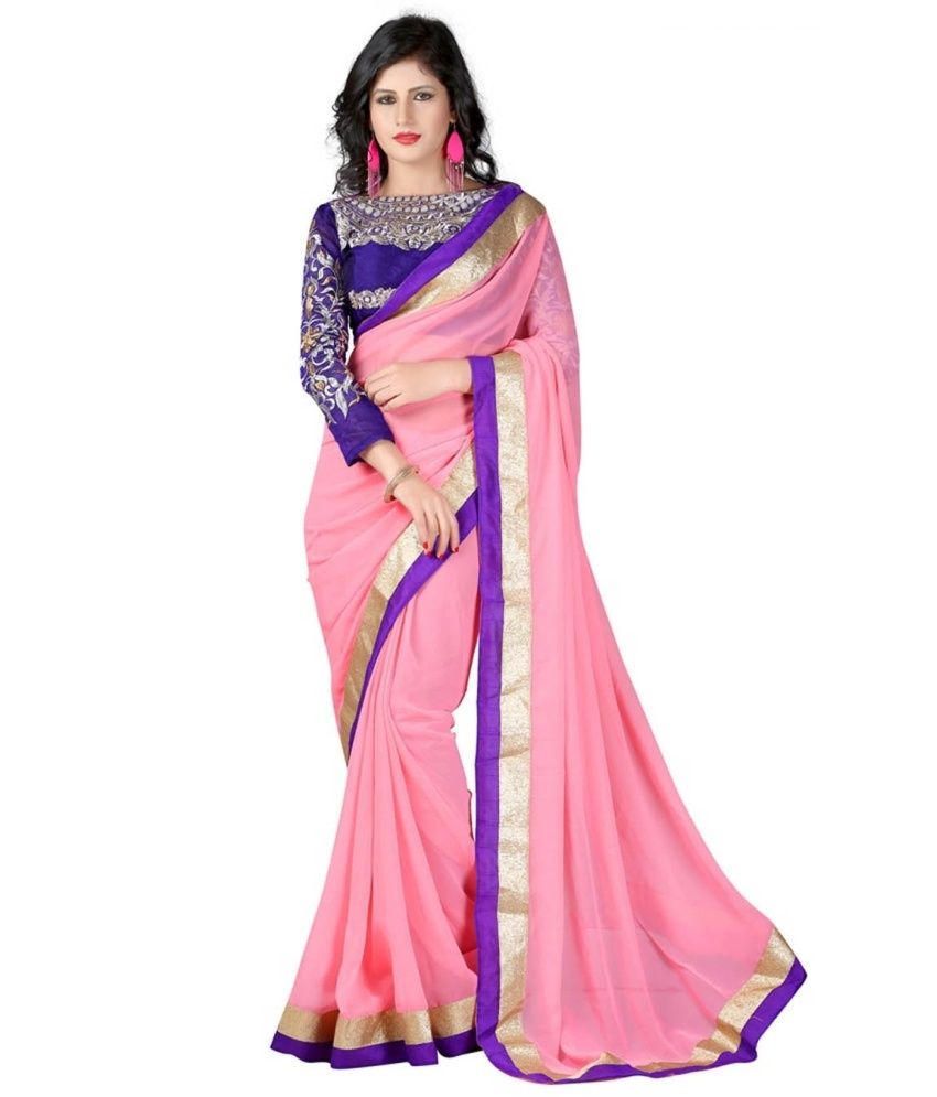 Poonam Saree Pink Chiffon Saree - Buy Poonam Saree Pink Chiffon Saree ...