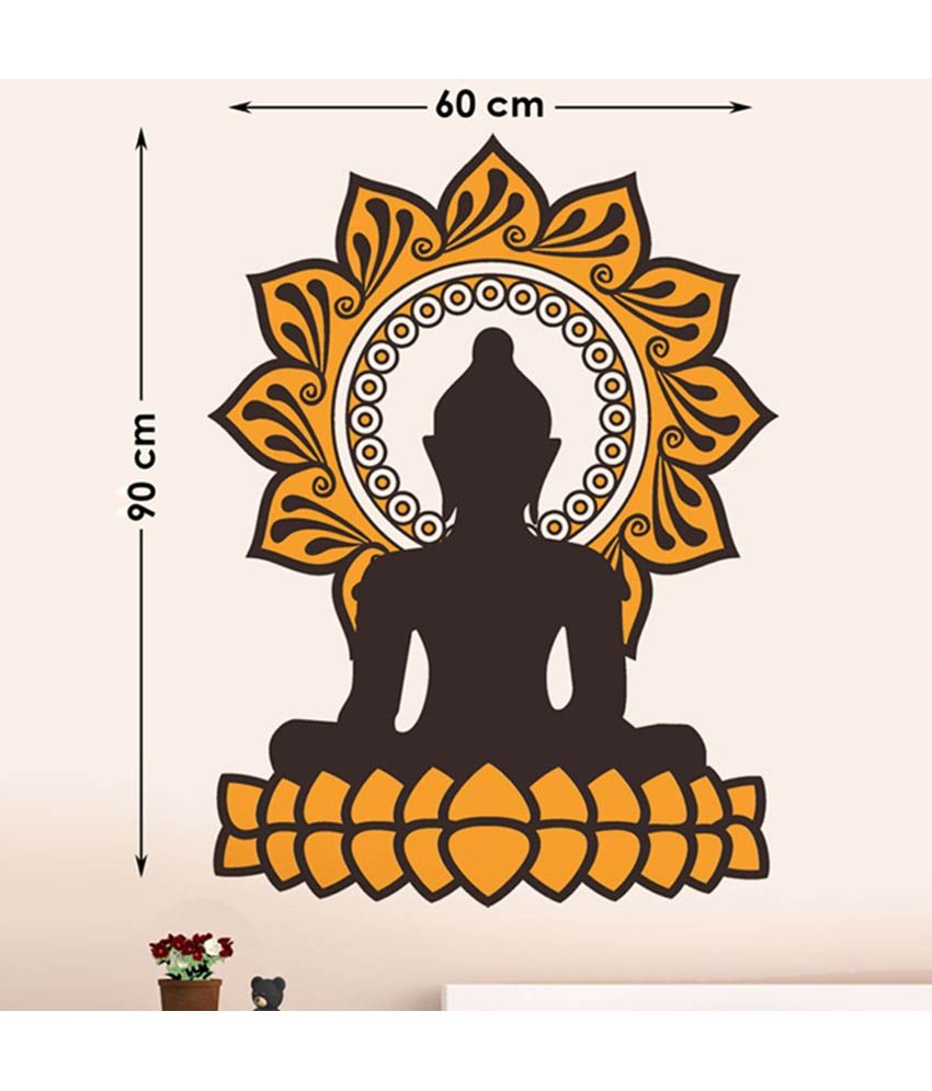 Stickerkart Yellow and Brown Pooja Room Meditation Buddha on Lotus with