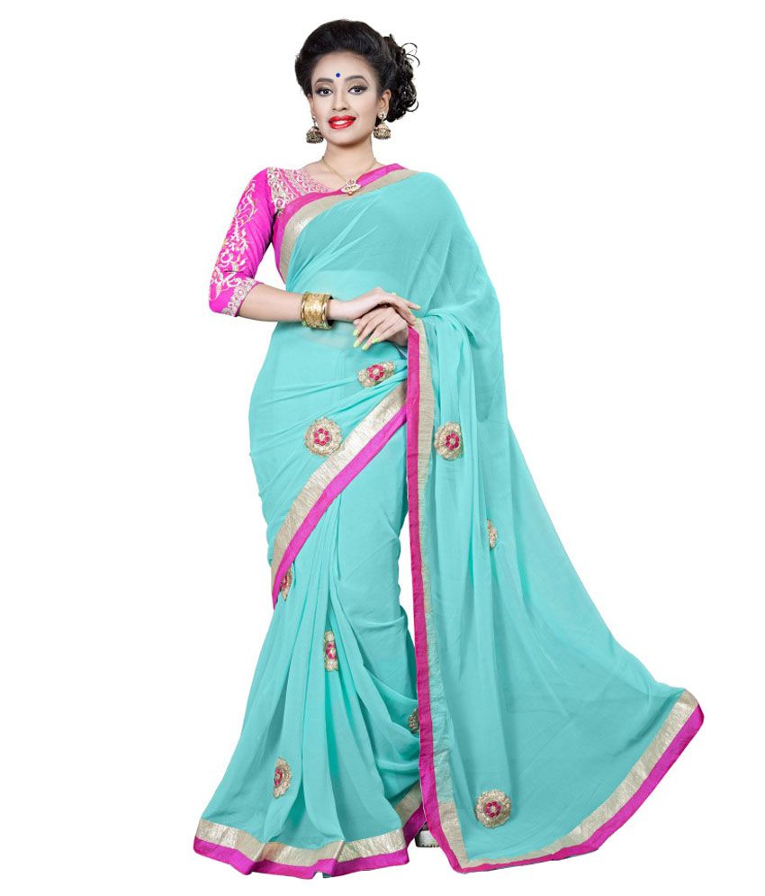 Chill Mill Fashion Turquoise Georgette Saree - Buy Chill Mill Fashion ...