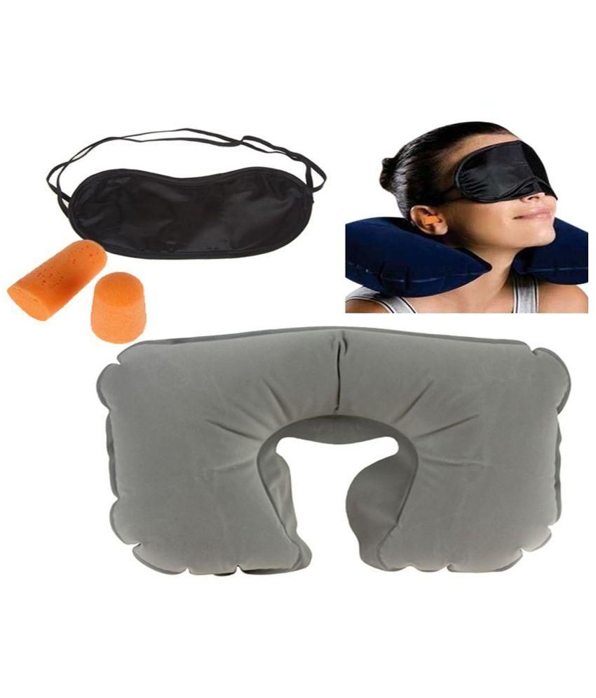 Shopper52 Black and Blue 3 In 1 Travel Neck Pillow, Eye Shade Mask and