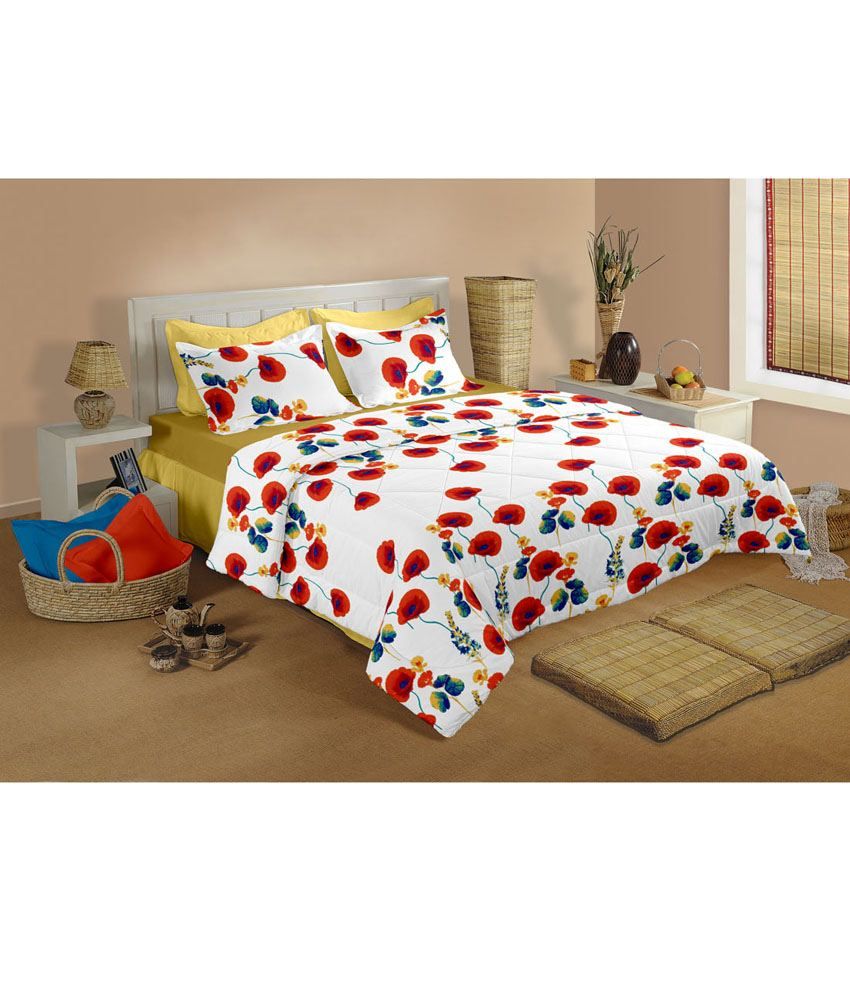 Raymond Home Blue & White Camphor Floral Double Bedsheet with 2 Pillow