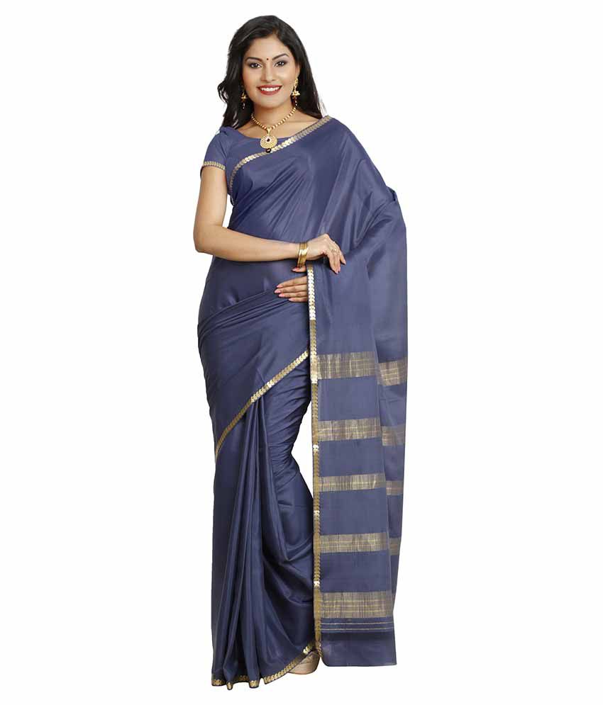 Kaushika Sarees Blue Mysore Silk Saree - Buy Kaushika Sarees Blue ...