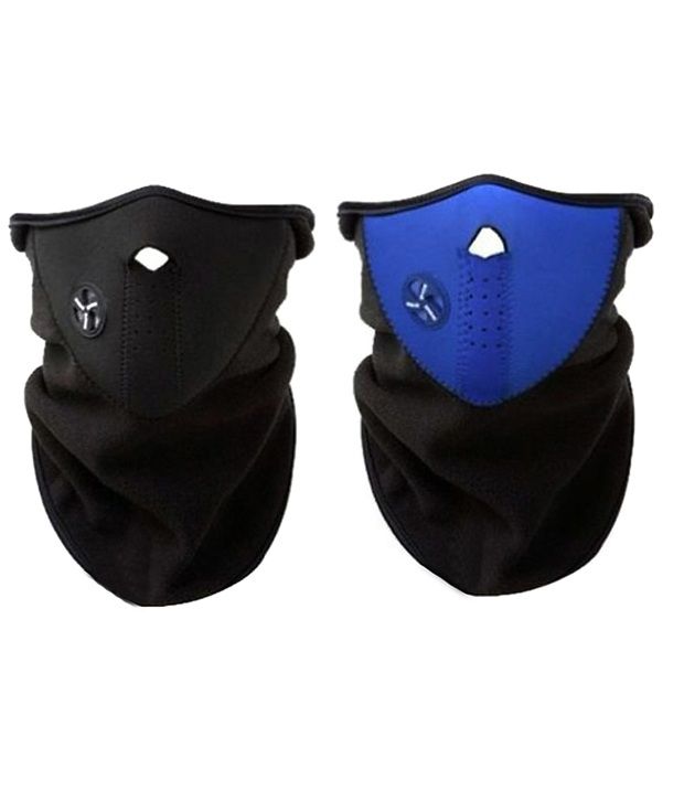     			Psylane Combo Of Blue and Black Face Mask for Riding Bike