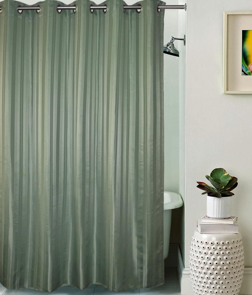 Lushomes Green Unidyed Polyester Shower Curtain With 10 Eyelets