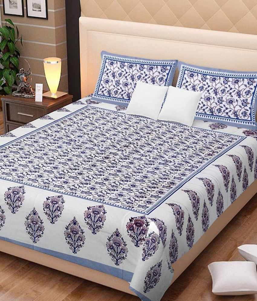Santosh Royal Fashion MultiColor Cotton Printed Double Bed Bedsheet With 2 Zipper Pillow Cover