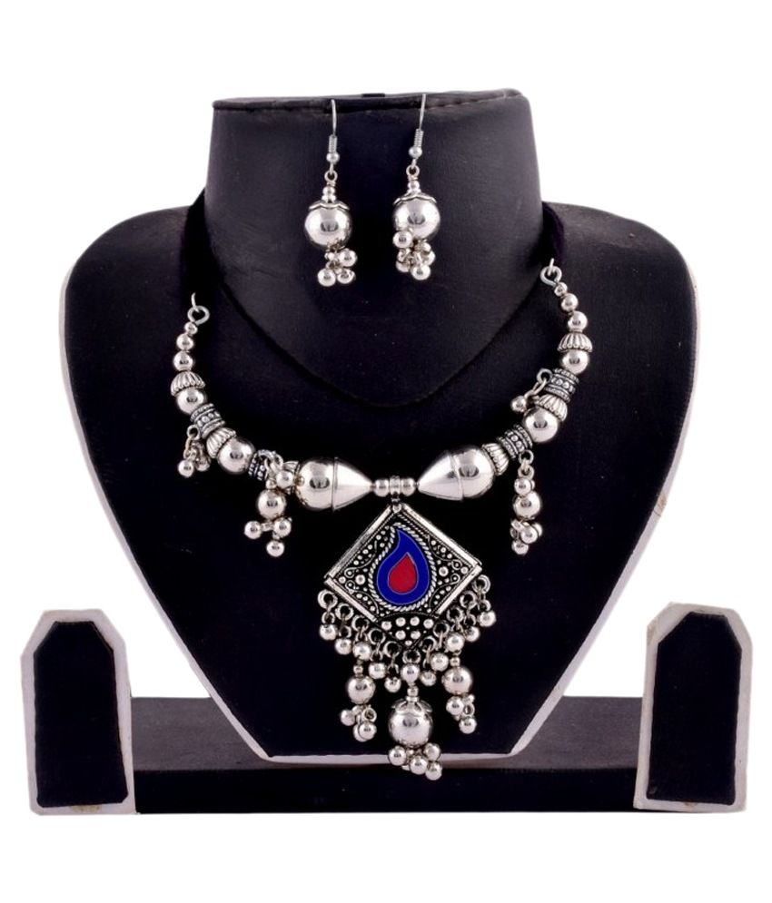 Megh Carft Silver Alloy Necklace Set Buy Megh Carft Silver Alloy