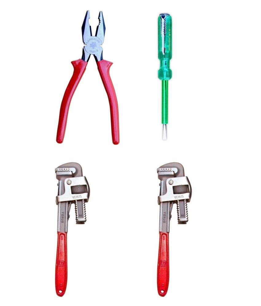 Taparia Tool Kit-Set Of Plier & Taparia Line Tester & Venus Pipe Wrench 14 Inch-Pack Of 2