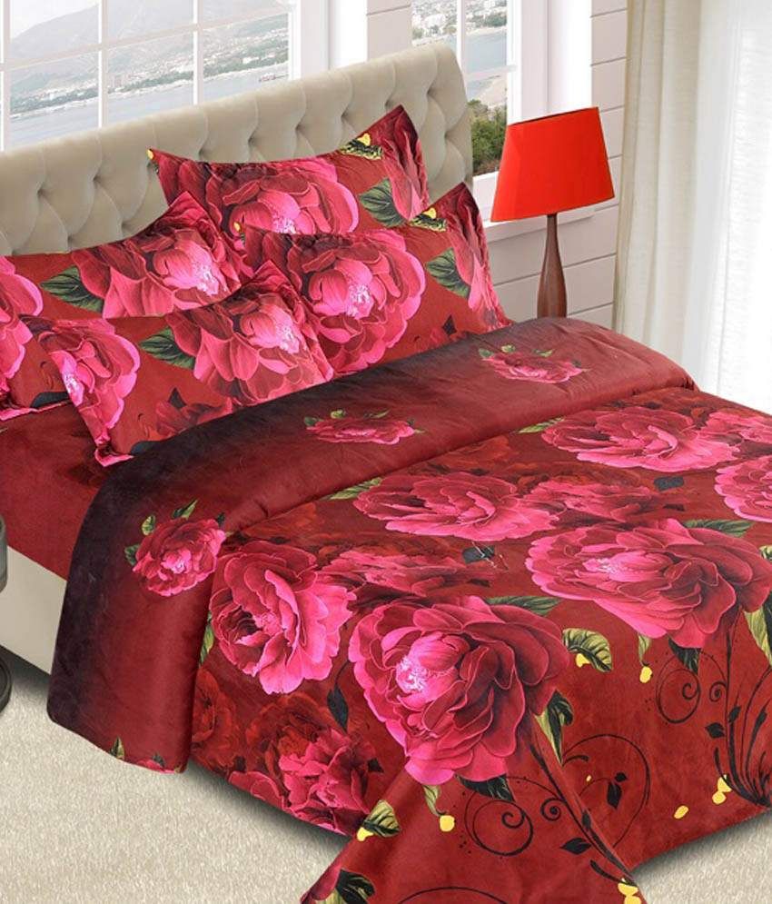 The Chaddar Double Cotton Red Floral Bed Sheet Buy The Chaddar Double
