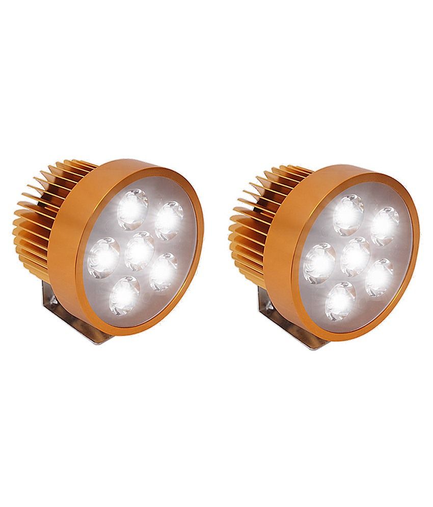 Speedwav Bike Gold 6 LED Round Aux Lights Set of 2 For TVS Max 4RWhite