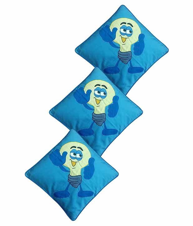     			Hugs'n'Rugs Blue Cotton Cushion Covers - Set Of 3