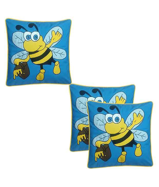     			Hugs'n'Rugs Blue Cotton Cushion Covers - Set Of 3