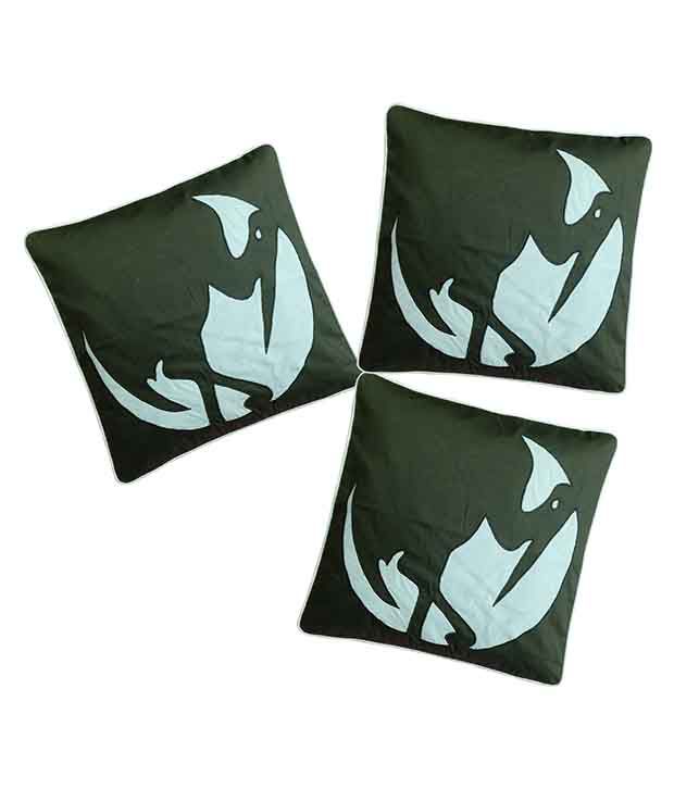     			Hugs'n'Rugs Green Cotton Cushion Covers - Set Of 3