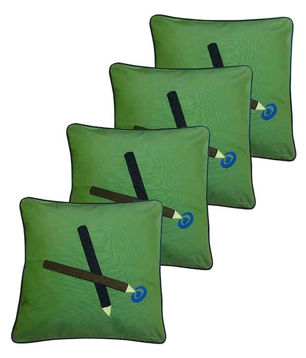     			Hugs'n'Rugs Green Cotton Cushion Covers - Set Of 4