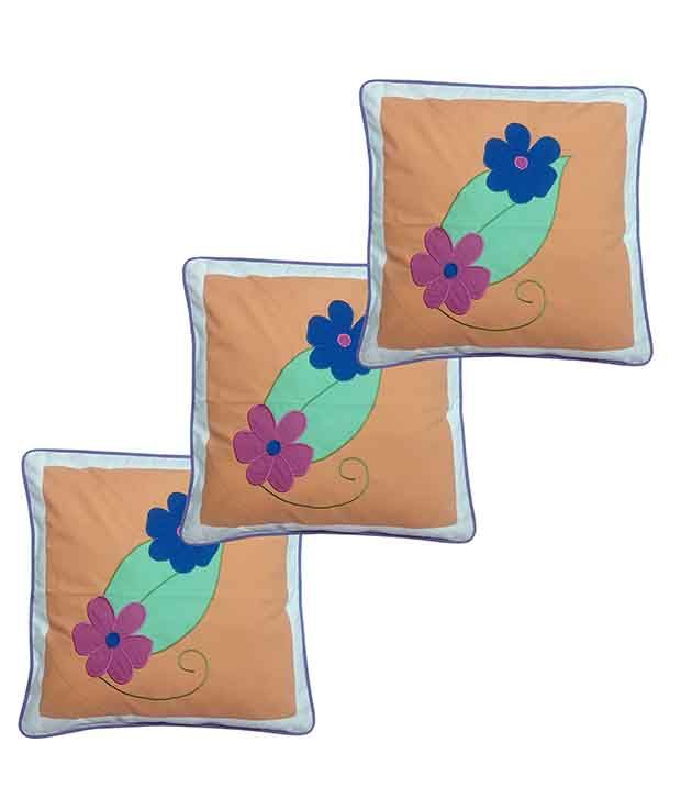     			Hugs'n'Rugs Orange Cotton Cushion Covers - Set Of 3