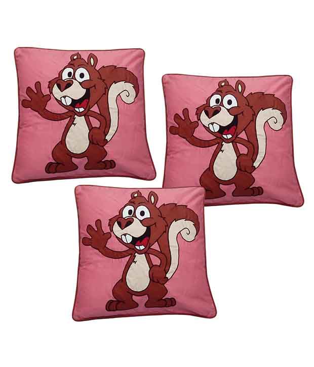     			Hugs'n'Rugs Pink Cotton Cushion Covers - Set Of 3