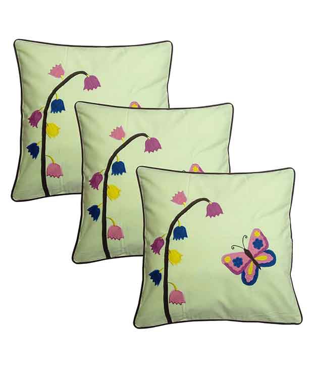     			Hugs'n'Rugs Yellow Cotton Cushion Covers - Set Of 3