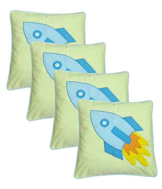     			Hugs'n'Rugs Yellow Cotton Cushion Covers - Set Of 4