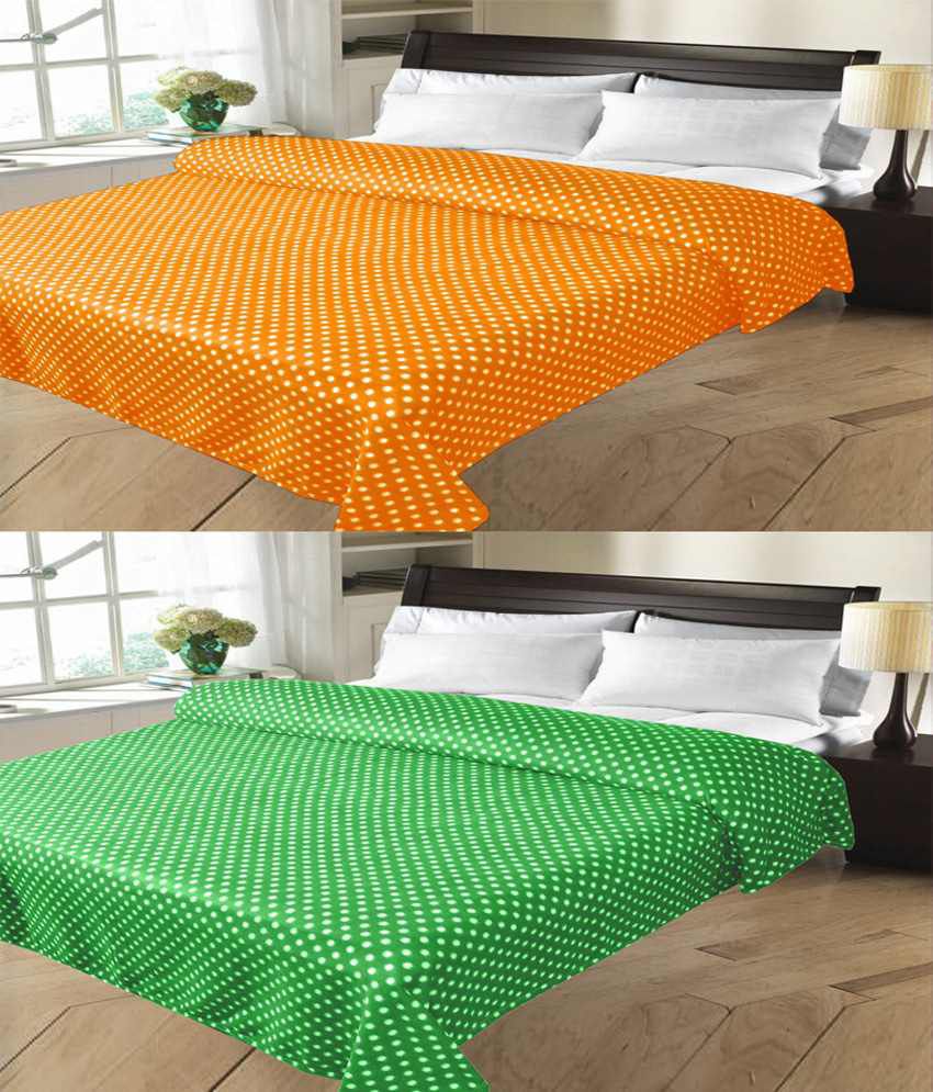     			Candy House Orange & Green Polar Fleece Double Bed Blanket Buy 1 Get 1