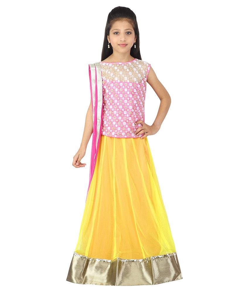 Kay Yellow & Pink Lehenga For Girls - Buy Kay Yellow & Pink Lehenga For ...