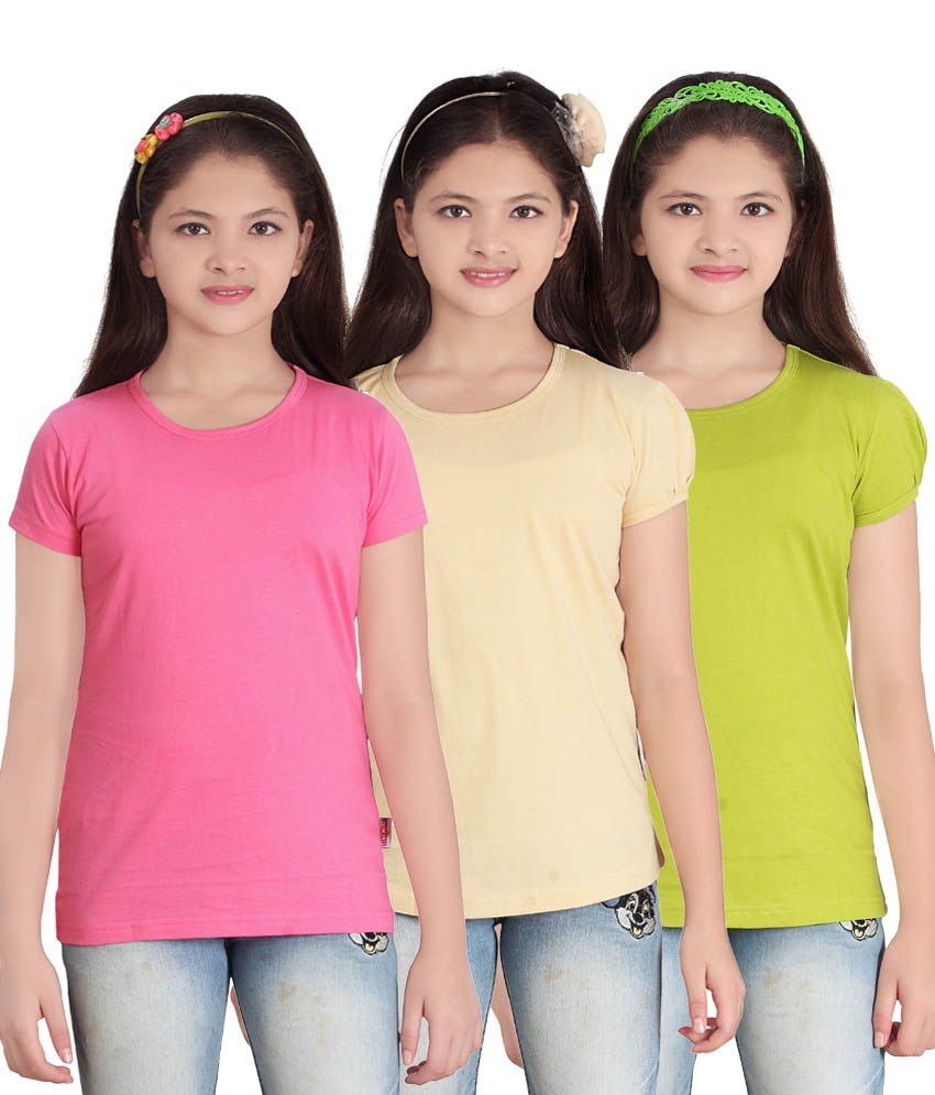     			Sini Mini GIRLS SOLID ROUND NECK TSHIRT(PACK OF3)