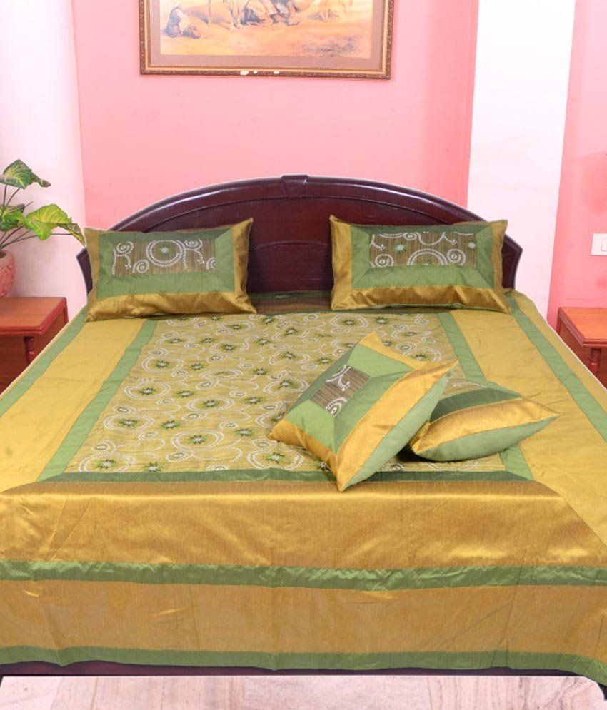 Jaipuri Yellow Silk Kingsize Bed Cover Buy Jaipuri Yellow Silk