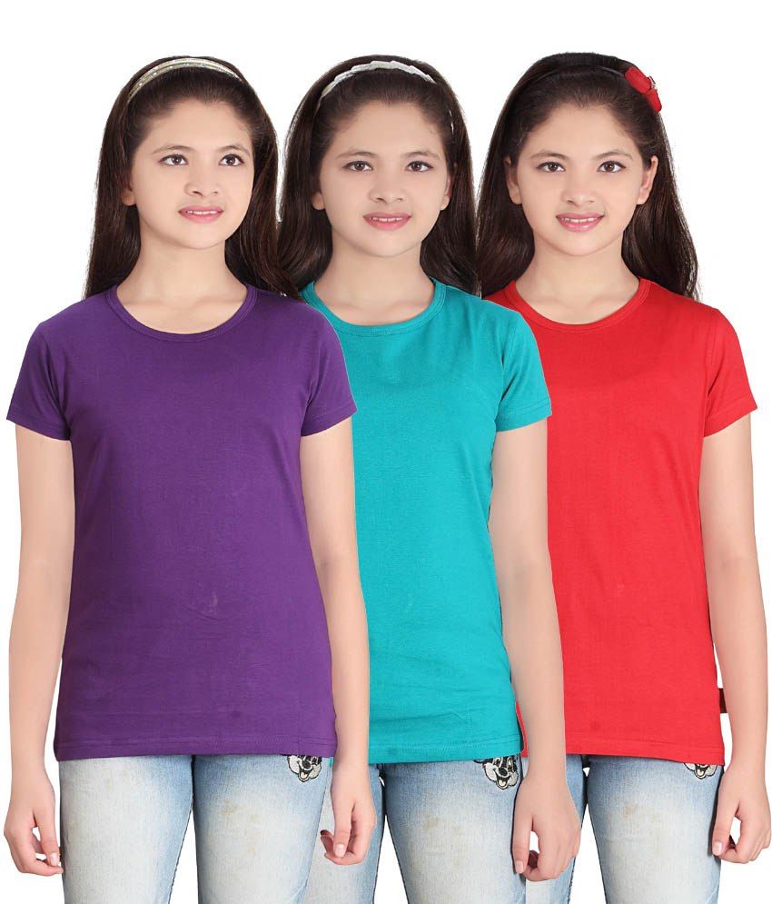     			Sini Mini GIRLS SOLID ROUND NECK TSHIRT(PACK OF3)